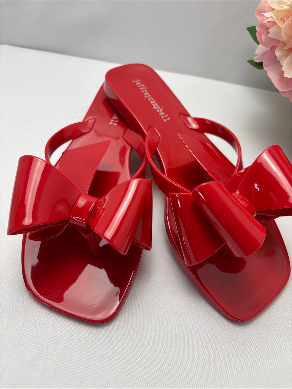 Jeffrey Campbell Women’s 7 Glossy Red Jelly Flip Sandals #707 - Picture 4 of 13